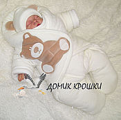 Комбинезон-конверт для новорожденного "Оранжевый с бантом" на горошках