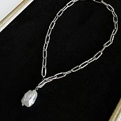 Silver Necklace with pearls. Necklace-chain with natural pearls
