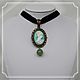 Ribbon with cameo and aventurine Girl background mint bronze on black l, Subculture decorations, Smolensk,  Фото №1