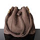 Bag-bag made of genuine suede with Croco embossing, Bucketbag, Bordeaux,  Фото №1