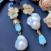 Earrings with mother of pearl and Topaz