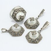 Украшения handmade. Livemaster - original item Jewelry set marcasite pearl silver 925 VAR0003. Handmade.