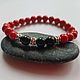 Coral bracelet made of corral beads and natural black agate. Bead bracelet. Exclusive hand painted. My Livemaster. Фото №6
