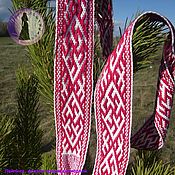 Русский стиль handmade. Livemaster - original item The Fern flower belt is white and red with a curly border. Handmade.
