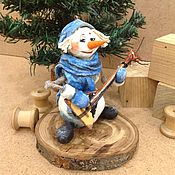 Снеговик-фокусник 1. Ватная игрушка на ёлку