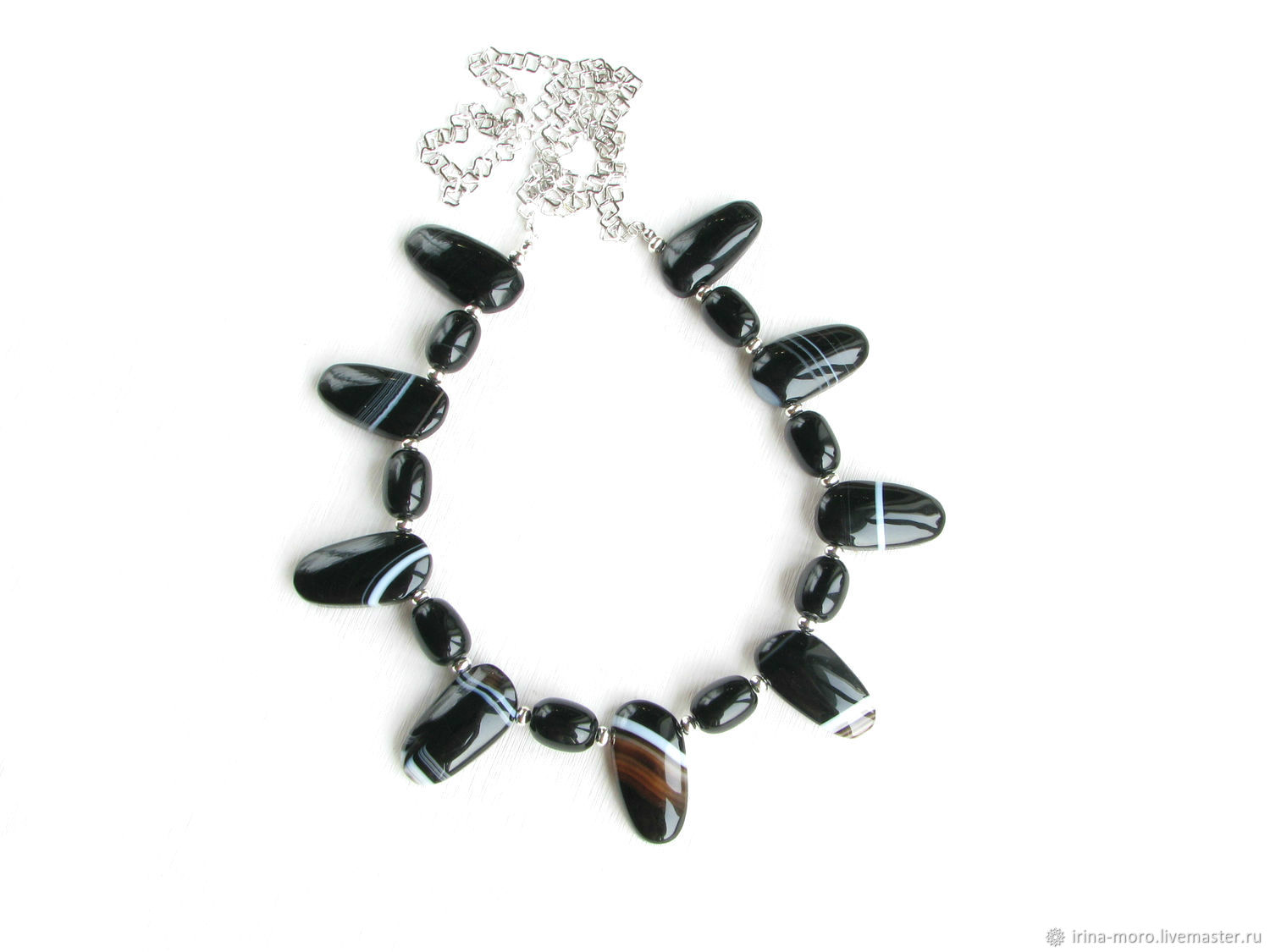 Black agate necklace on a chain 'Fabulous patterns', Necklace, Moscow,  Фото №1