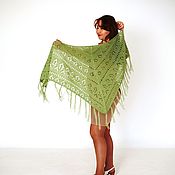 Аксессуары handmade. Livemaster - original item Openwork shawl green apple knitted scarf neck scarf with fringe. Handmade.