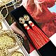 Red rose silk gold plated cubic Zirconia brush earrings. Tassel earrings. GolDFenix. Online shopping on My Livemaster.  Фото №2