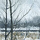 A small watercolor painting of the First snow. Trees, grasses and a lake. Pictures. Pictures for the soul (RozaSavinova). Online shopping on My Livemaster.  Фото №2