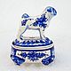 Jewelry box porcelain gzhel with a pug dog on the lid, Figurine, Moscow,  Фото №1
