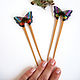Wooden hairpin made of ash, beech, acacia with a colored butterfly. Hairpin. WonderLand. My Livemaster. Фото №4