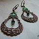Brass  copper plated earrings with fianites "Emerald Garden". Earrings. IVA victorian style. My Livemaster. Фото №6
