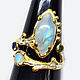 Кольцо из серебра 925 с лунным камнем изумрудом и танзанитом. Кольца. Silverjewels. Ярмарка Мастеров.  Фото №4