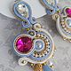 Малиновые васильки. Серьги-пусеты. luxurysoutache. Интернет-магазин Ярмарка Мастеров.  Фото №2