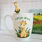 Посуда handmade. Livemaster - original item Set of mug and spoon with giraffes. Handmade.