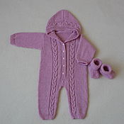 Одежда детская handmade. Livemaster - original item Pink knitted jumpsuit with hood and booties. Handmade.