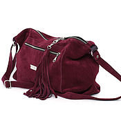 Сумки и аксессуары handmade. Livemaster - original item Crossbody bag burgundy suede with shoulder strap with pockets. Handmade.