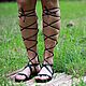 NEW!  Roman Sandals leather Open with Zipper Black, Sandals, Moscow,  Фото №1