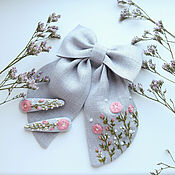 Украшения handmade. Livemaster - original item Bow and Hairpins Linen Tin - Rose Embroidery. Handmade.