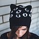 Black Cat hat, Warm, Cat ears, Gift, Unisex. Caps. NatalieKnit. Online shopping on My Livemaster.  Фото №2