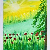 Картины и панно handmade. Livemaster - original item Watercolor painting mountains and tulips bathed in the sun 