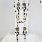 Украшения handmade. Livemaster - original item Necklace and earrings with azurite, pearls and mother of pearl. Handmade.