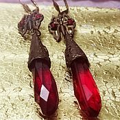 Винтаж handmade. Livemaster - original item Vintage Czech earrings with red drops. Handmade.