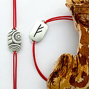Украшения handmade. Livemaster - original item Fehu, Bracelet on a red thread with a rune Fehu double-sided, silver. Handmade.