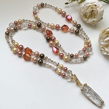 Украшения ручной работы. Ярмарка Мастеров - ручная работа Колье длинное с кулоном цикада. Сотуар из жемчуга бусы. Handmade.