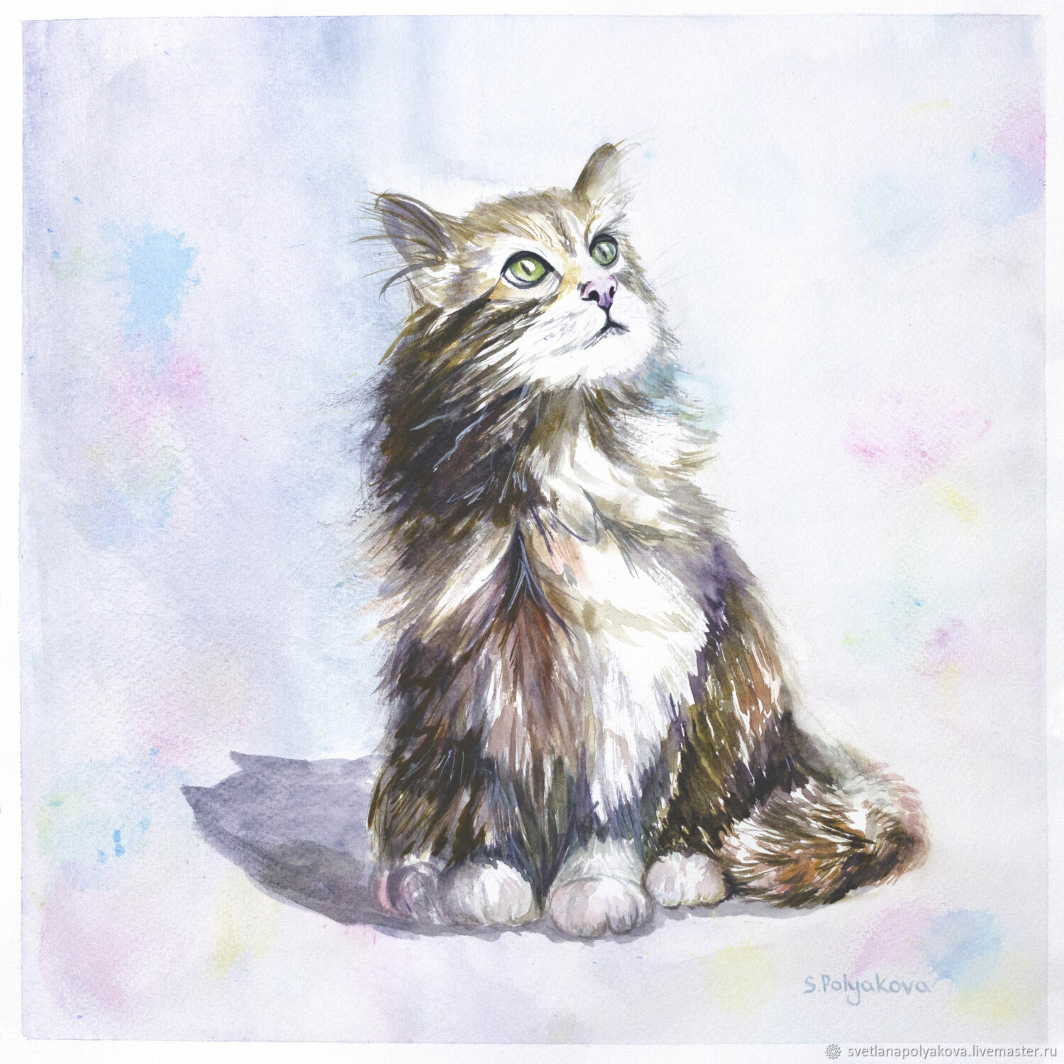Рисунок акварелью котик