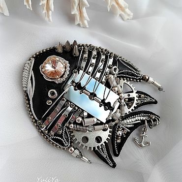 Брошь рыбка Blade Steampunk Чёрный Ручная вышивка. . Украшения ручной работы - Ярмарка Мастеров Украшения ручной работы. Ярмарка Мастеров - ручная работа Брошь рыбка Blade Steampunk Чёрный Ручная вышивка. Handmade.