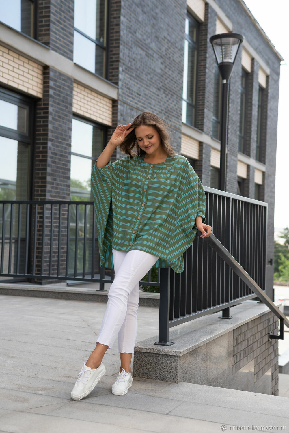 Striped blouse free size green, Blouses, Novosibirsk,  Фото №1