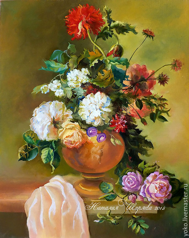 The picture of the 'Classic still life with Peonies and Roses' (oil on canvas), Pictures, Voronezh,  Фото №1