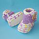 Shop Dental is knitted shoes handmade - plush booties boots for girls. Color lilac bootees with pink-purple-yellow-white melange. Booties knitted on the sole evaplast.
