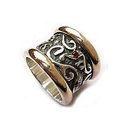 Украшения handmade. Livemaster - original item Silver ring "story of the sacred", silver, gold, garnets. Handmade.