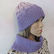 Аксессуары handmade. Livemaster - original item Knitted set - a hat with braids and a shirt front.. Handmade.
