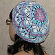 Вязаный цветной летний ажурный женский берет-шапочка.