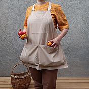 Дача и сад handmade. Livemaster - original item Garden apron with large pockets beige without ties. Handmade.