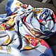 Винтаж: Голубой шелковый платок с цветами, Платки винтажные, Москва,  Фото №1
