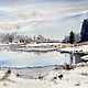 Mirror Lake landscape watercolor painting winter Muslimovsky Park taiga