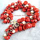 Bracelet of sponge coral and pearls 'Angelica' / ' Angelica ', Bead bracelet, Moscow,  Фото №1