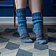 Носки высокие женские вязаные синие. Носки. Annike.knit (Анна). Интернет-магазин Ярмарка Мастеров.  Фото №2