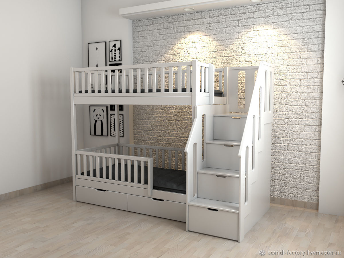 Детская двухъярусная кровать с лестницей комодом