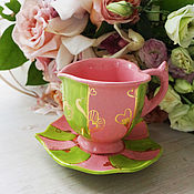 Керамика посуда набор Чайник с чашкой птицы