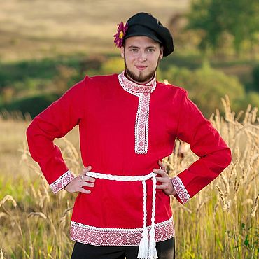 Товары в русском стиле ручной работы. Ярмарка Мастеров - ручная работа Красная льняная косоворотка артикул 1219. Handmade.