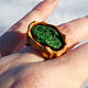  Кольцо деревянное с зеленым камнем. Размер 16-16,5, Кольца, Псков,  Фото №1