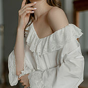 Одежда handmade. Livemaster - original item Cambric and lace Angelica nightgown milky color. Handmade.