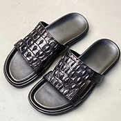 Обувь ручной работы handmade. Livemaster - original item Men`s flip-flops made of embossed crocodile skin in black!. Handmade.