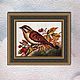 Вышитая картина Овсянка (из серии Певчие птицы), вариант оформления в виртуальной раме с паспарту