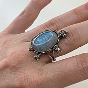 Украшения handmade. Livemaster - original item Sea turtle ring with natural Iridescent Labrador. Handmade.